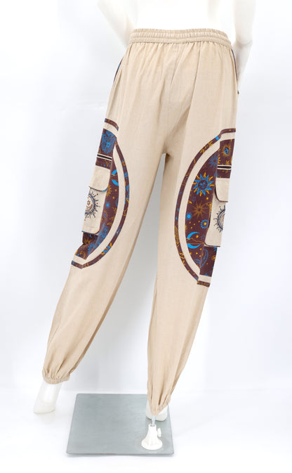 Celestial Sun Moon Stars Pants | Embroidered Cotton Harem Pants