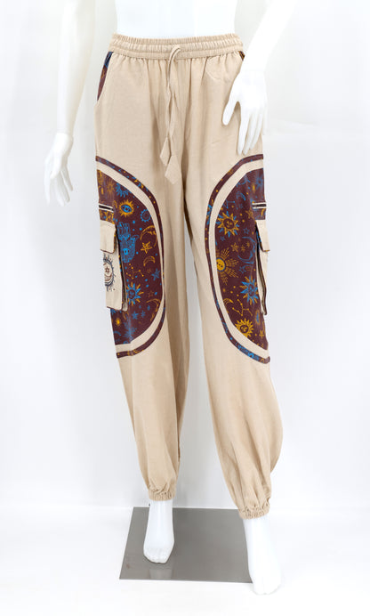 Celestial Sun Moon Stars Pants | Embroidered Cotton Harem Pants
