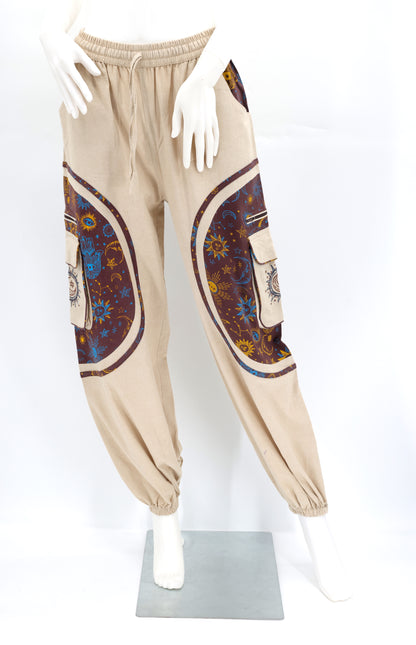 Celestial Sun Moon Stars Pants | Embroidered Cotton Harem Pants
