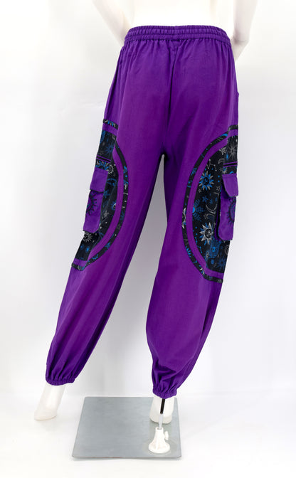 Celestial Sun Moon Stars Pants | Embroidered Cotton Harem Pants