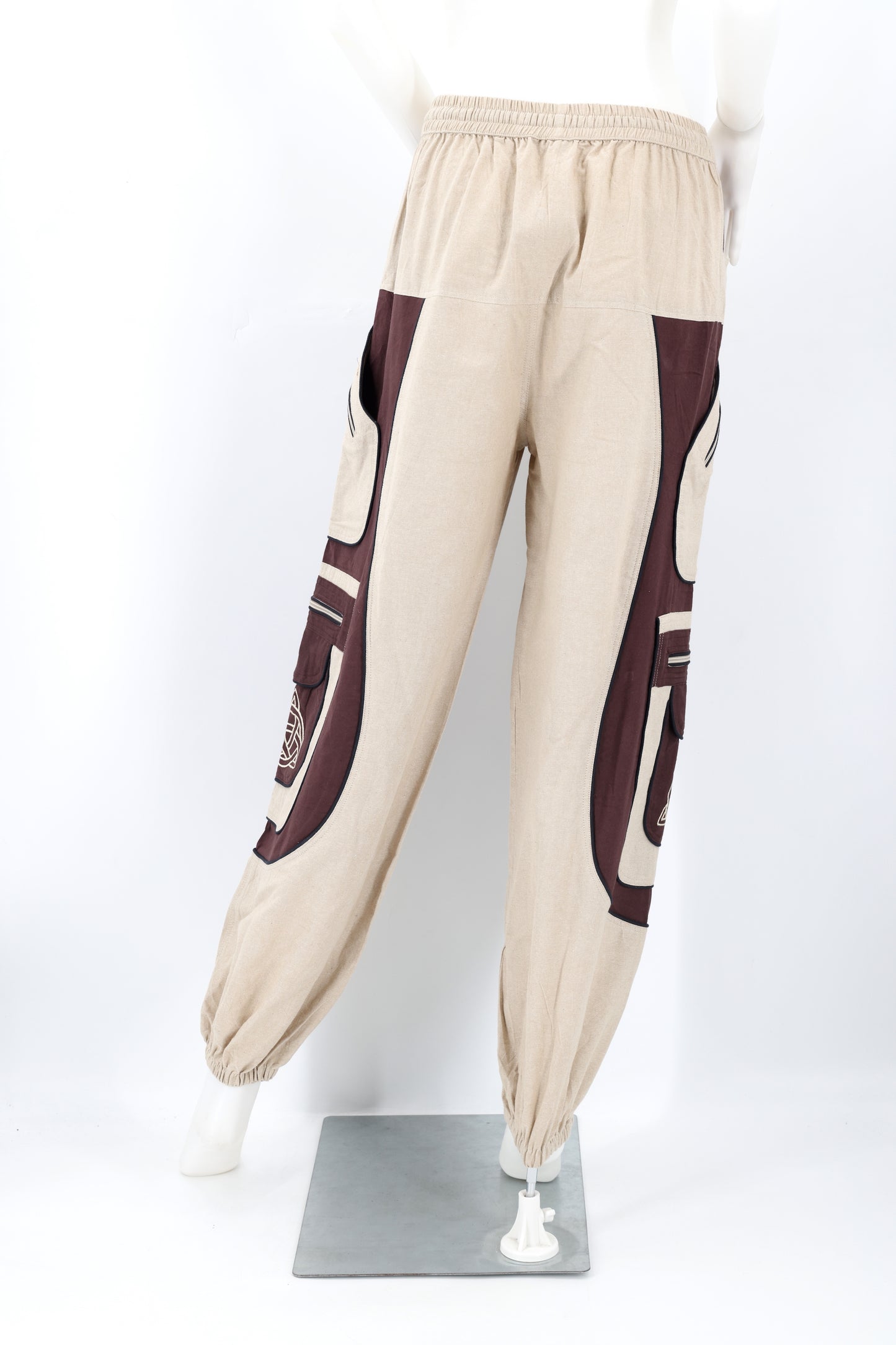 Handmade Celtic Triquetra Shield Knot Embroidered Cotton Harem Pants - Free-Spirited Artistic Comfort