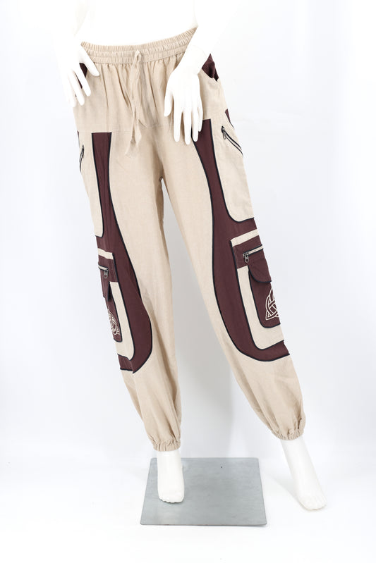 Handmade Celtic Triquetra Shield Knot Embroidered Cotton Harem Pants - Free-Spirited Artistic Comfort