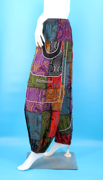 Spanish Tile Print Wook Pants | Patchwork Harem Cotton Cargo