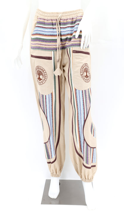 Yggdrasil Embroidered Tree of Life Gheri Mix Harem Pants