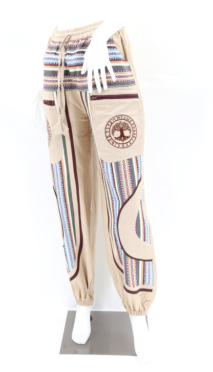 Yggdrasil Embroidered Tree of Life Gheri Mix Harem Pants