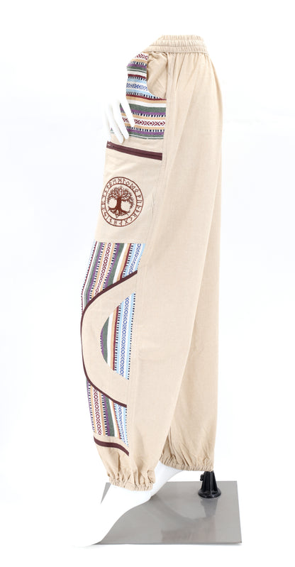 Yggdrasil Embroidered Tree of Life Gheri Mix Harem Pants