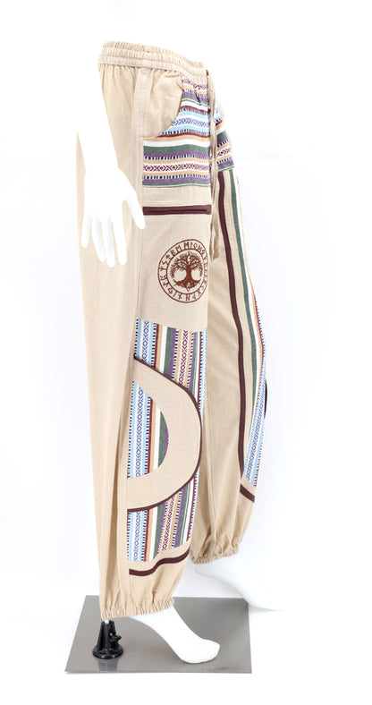 Yggdrasil Embroidered Tree of Life Gheri Mix Harem Pants