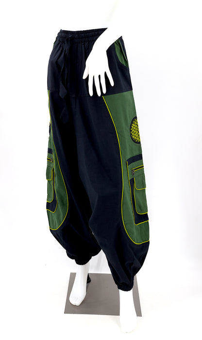Flower of Life Sacred Geometry Embroidered Pants | Cotton Harem Pants
