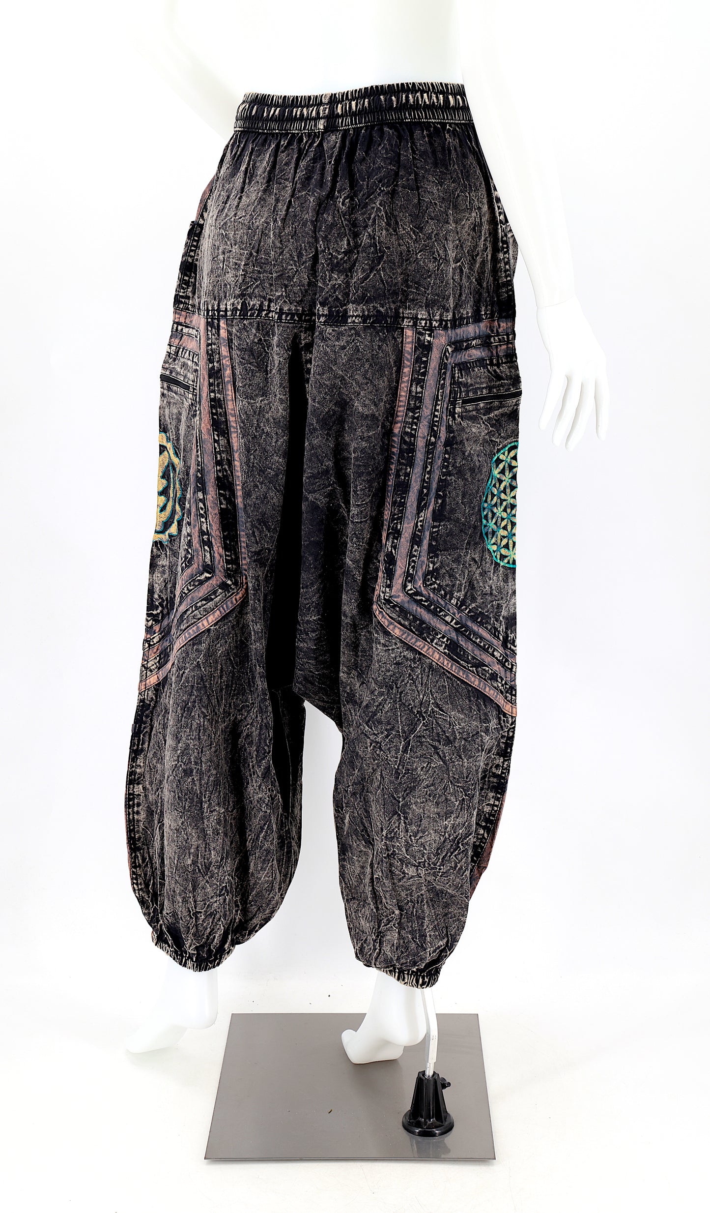 Cotton Hippie Handmade Harem Power of God & Flower of Life Embroidered Bohemian Trousers