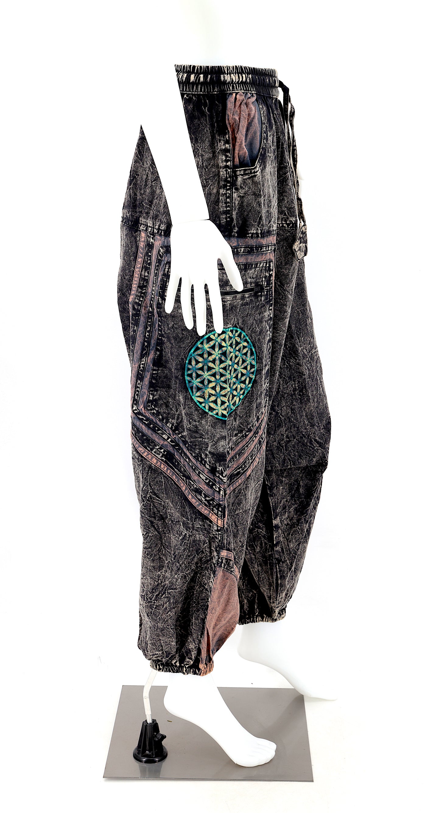 Cotton Hippie Handmade Harem Power of God & Flower of Life Embroidered Bohemian Trousers