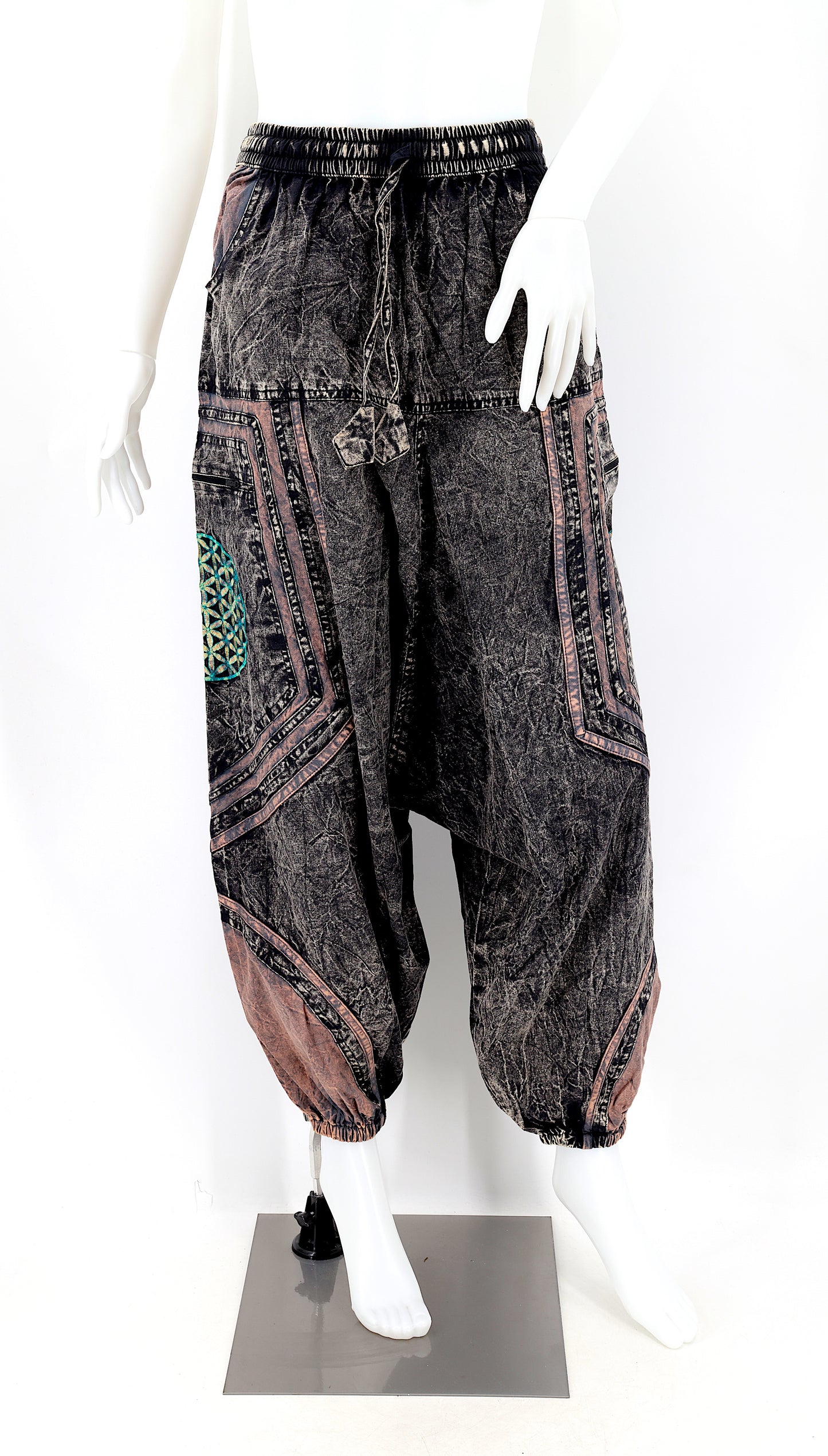 Cotton Hippie Handmade Harem Power of God & Flower of Life Embroidered Bohemian Trousers