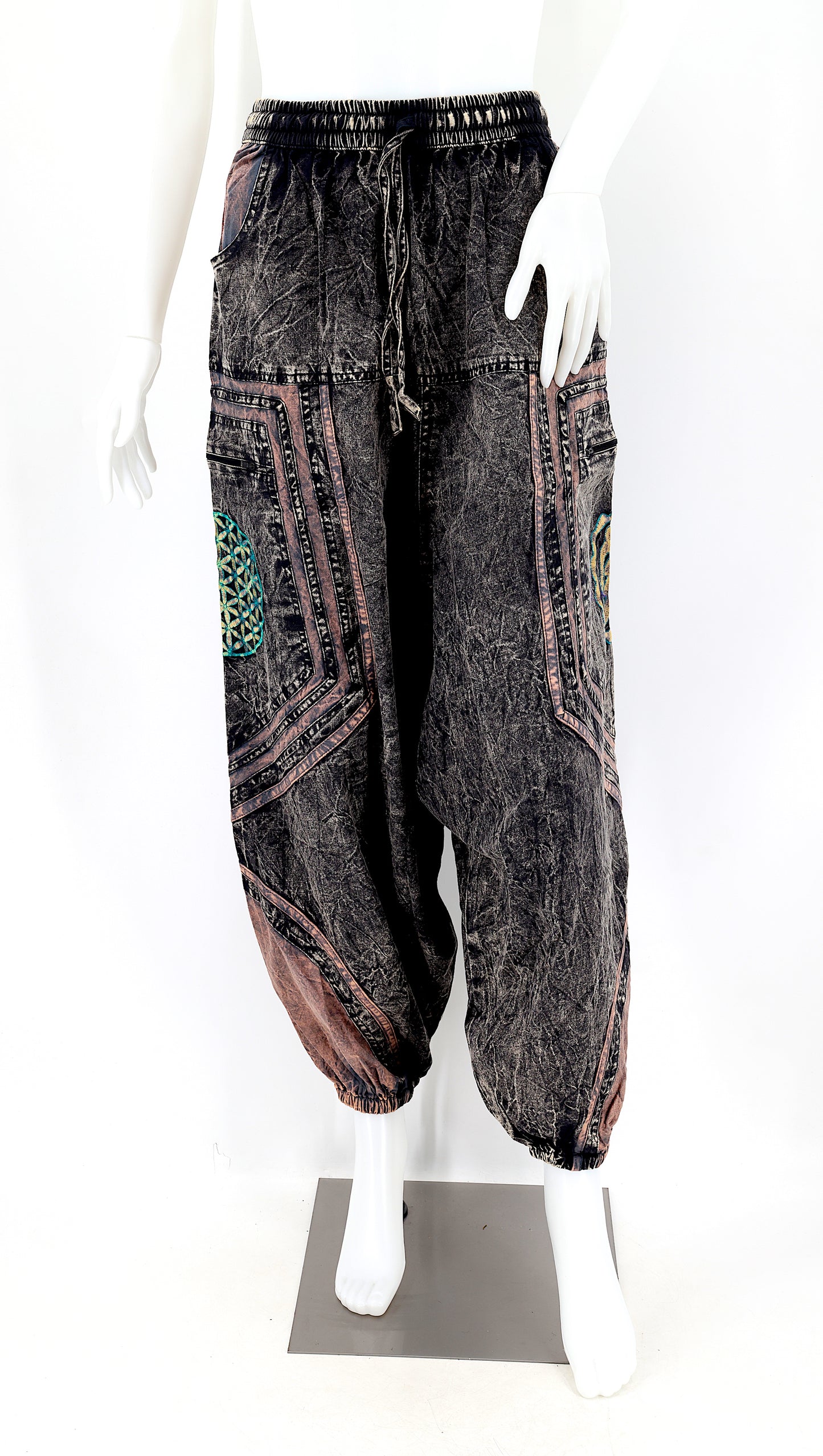 Cotton Hippie Handmade Harem Power of God & Flower of Life Embroidered Bohemian Trousers