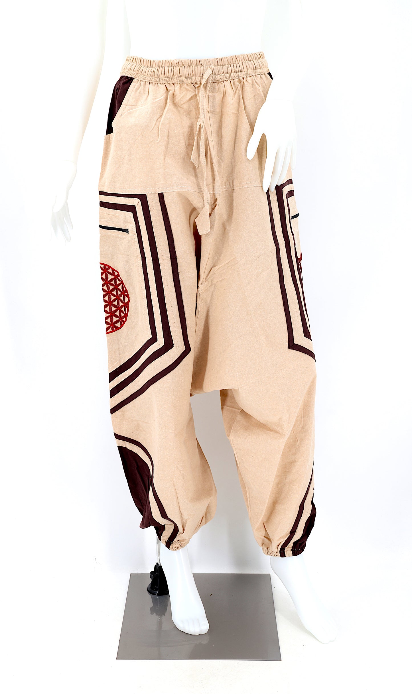 Cotton Hippie Handmade Harem Power of God & Flower of Life Embroidered Bohemian Trousers