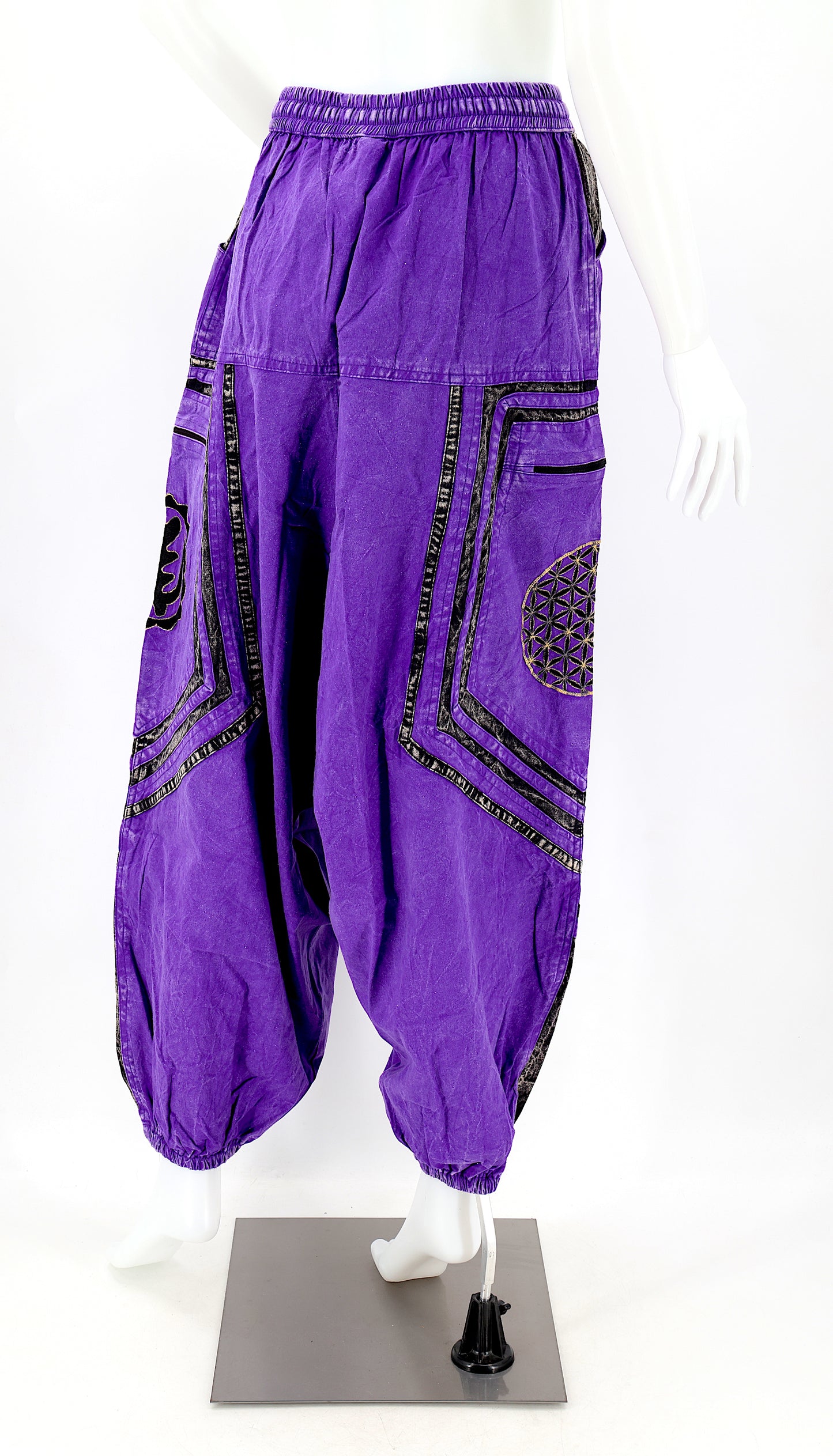 Cotton Hippie Handmade Harem Power of God & Flower of Life Embroidered Bohemian Trousers