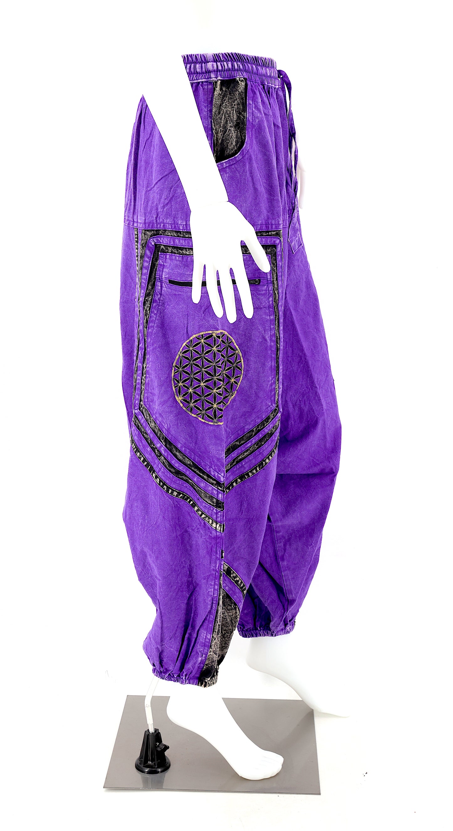 Cotton Hippie Handmade Harem Power of God & Flower of Life Embroidered Bohemian Trousers