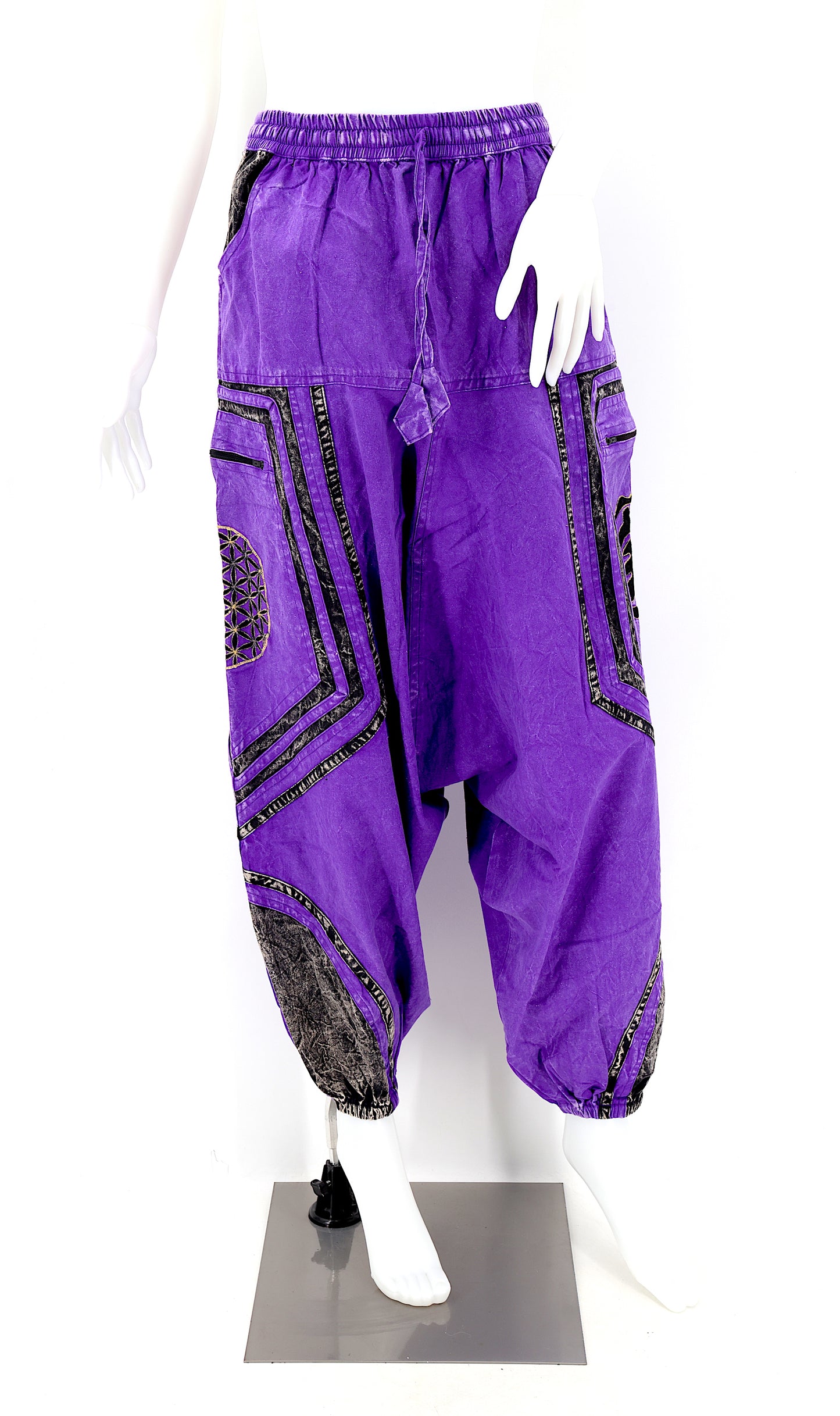 Cotton Hippie Handmade Harem Power of God & Flower of Life Embroidered Bohemian Trousers