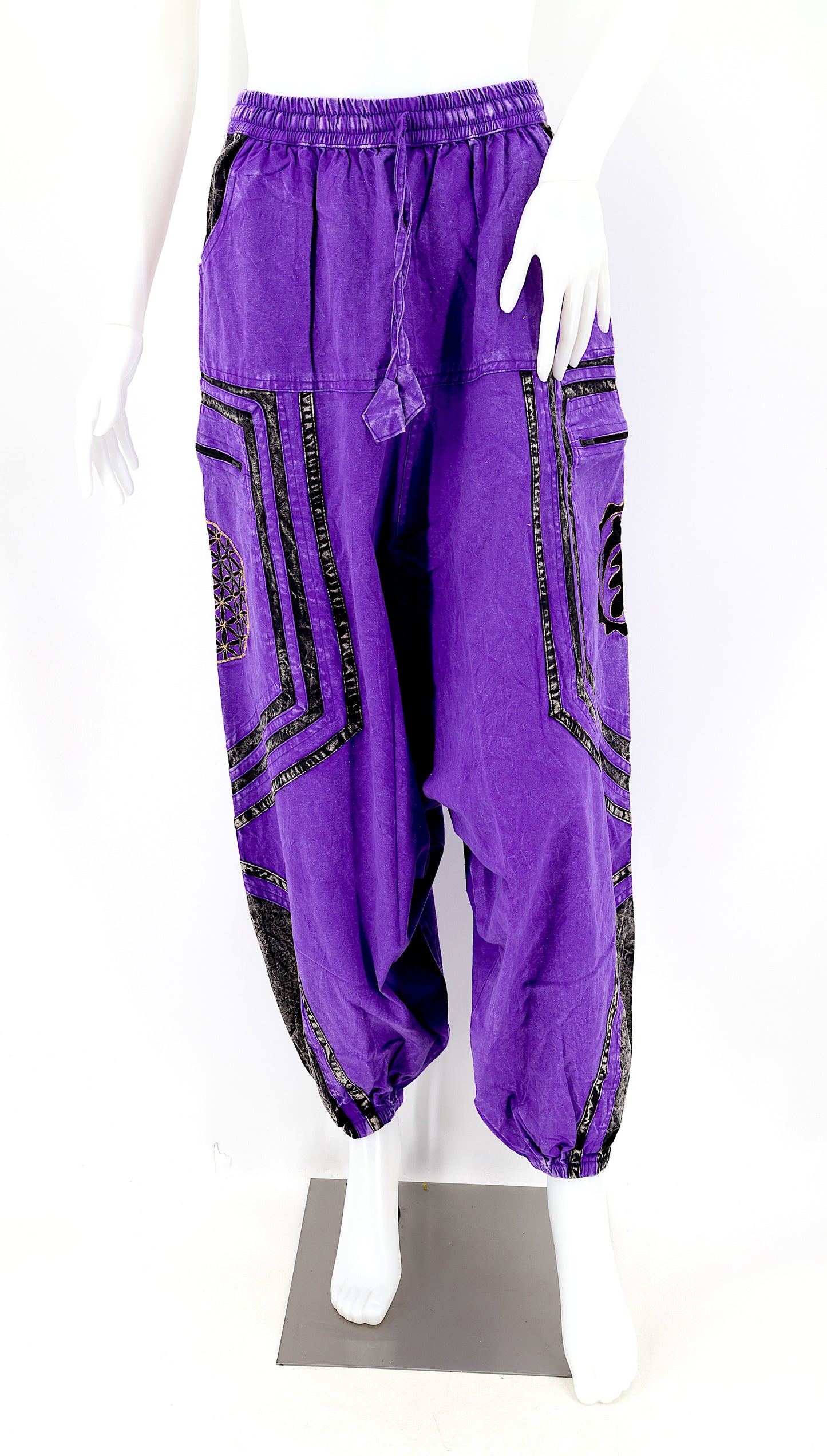 Cotton Hippie Handmade Harem Power of God & Flower of Life Embroidered Bohemian Trousers