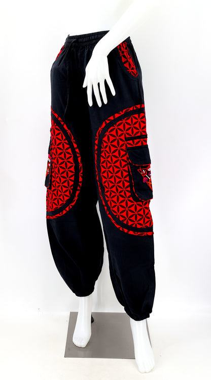 Artistic mushroom-stitched pants made from natural cotton