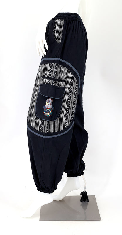 Hamsa Hand Embroidered Pants | Protection Symbol Cotton Pants