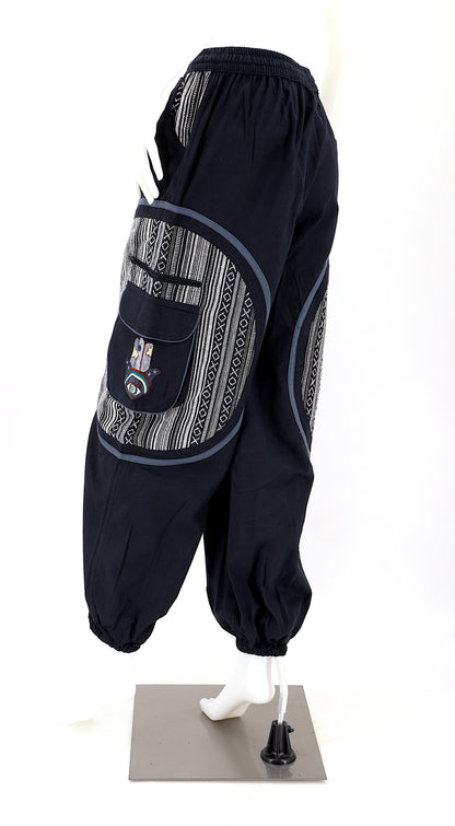 Hamsa Hand Embroidered Pants | Protection Symbol Cotton Pants
