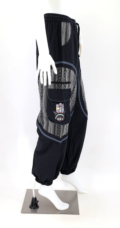 Hamsa Hand Embroidered Pants | Protection Symbol Cotton Pants