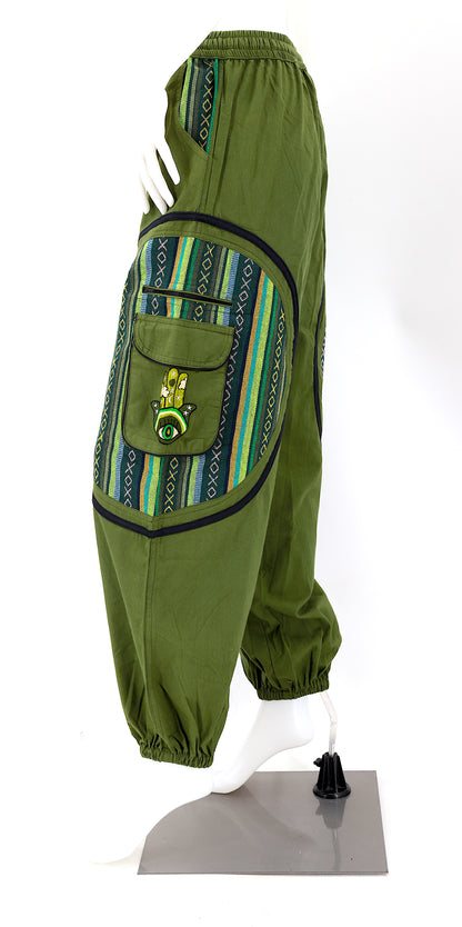 Hamsa Hand Embroidered Pants | Protection Symbol Cotton Pants