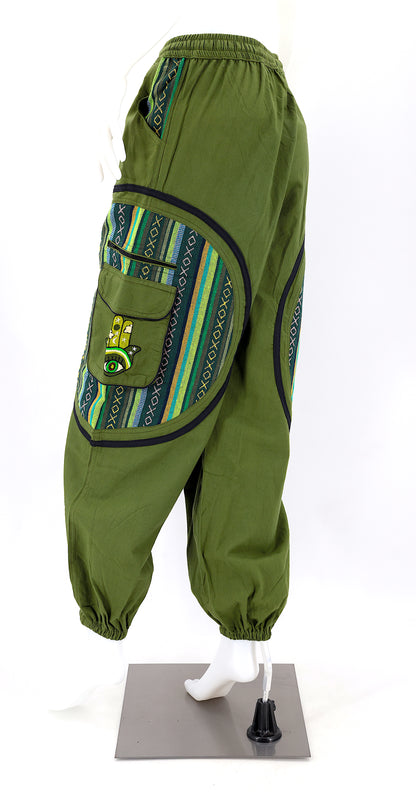 Hamsa Hand Embroidered Pants | Protection Symbol Cotton Pants