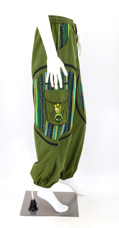 Hamsa Hand Embroidered Pants | Protection Symbol Cotton Pants