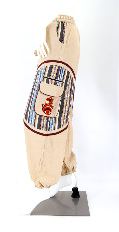 Hamsa Hand Embroidered Pants | Protection Symbol Cotton Pants