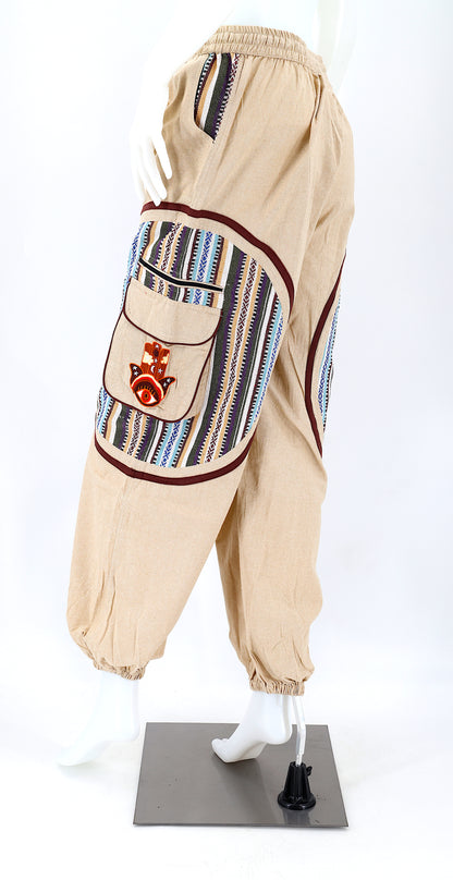 Hamsa Hand Embroidered Pants | Protection Symbol Cotton Pants