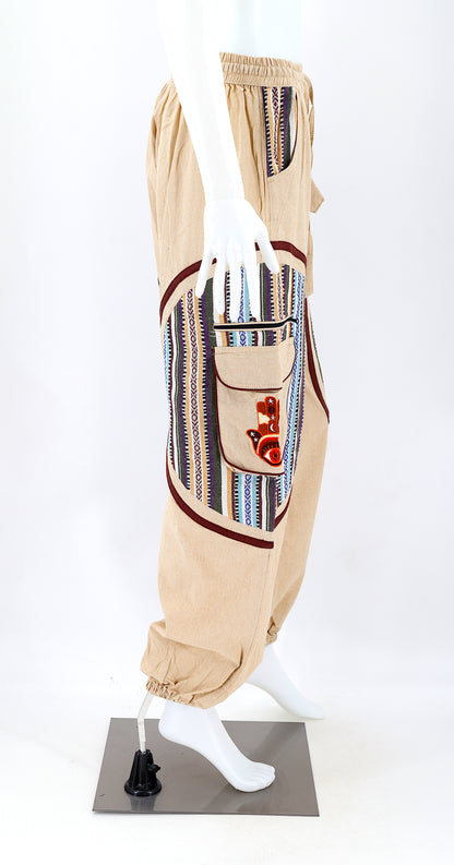 Hamsa Hand Embroidered Pants | Protection Symbol Cotton Pants