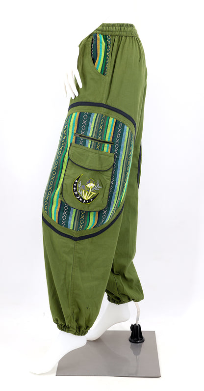 Moon & Mushroom Embroidered Pants | Cotton Harem Pants