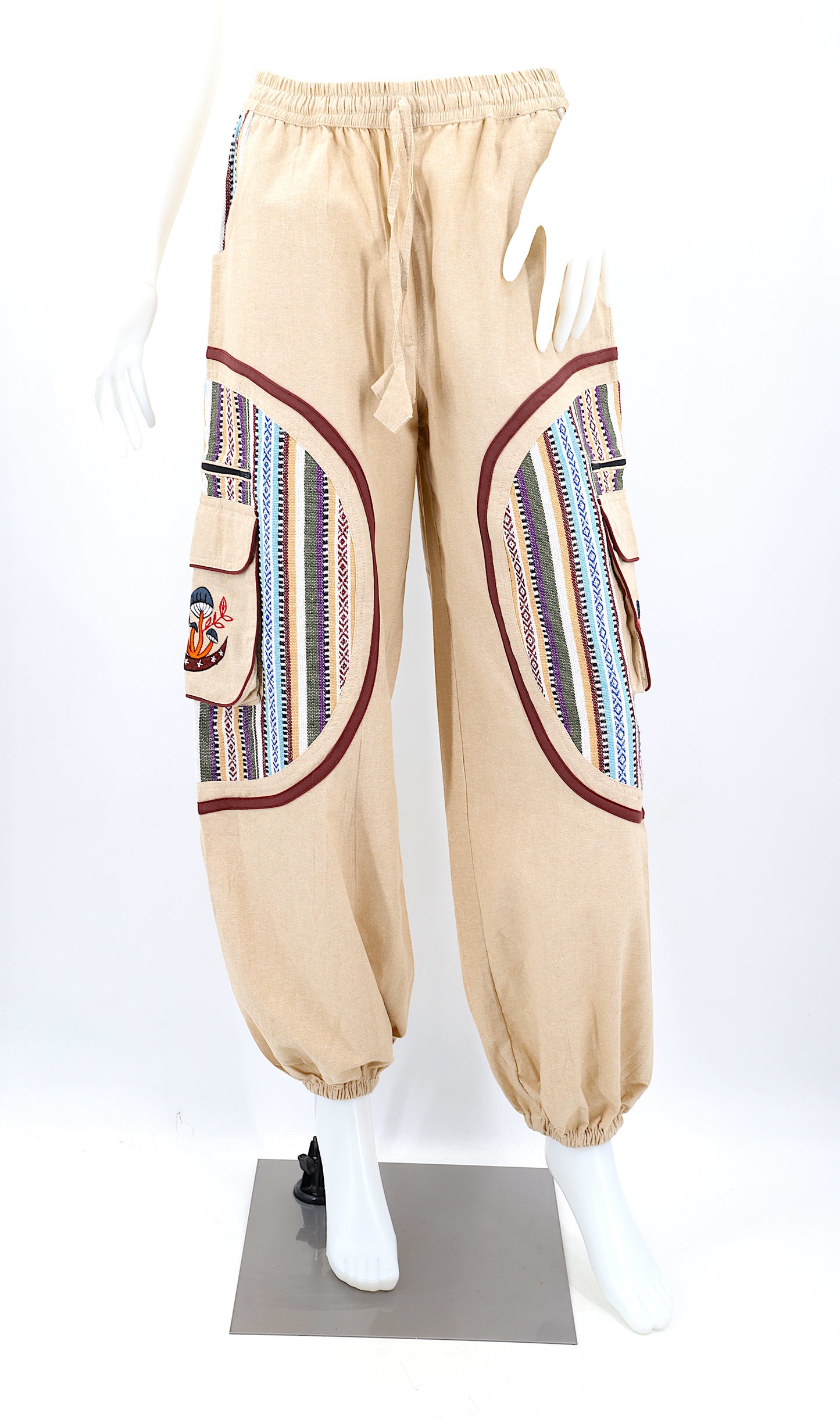 Cotton Hippie Handmade Harem Moon Mushroom Embroidered Bohemian Pants