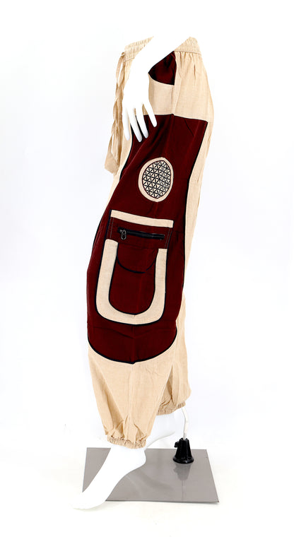 Side view showing relaxed fit and pocket detail of boho harem trousers