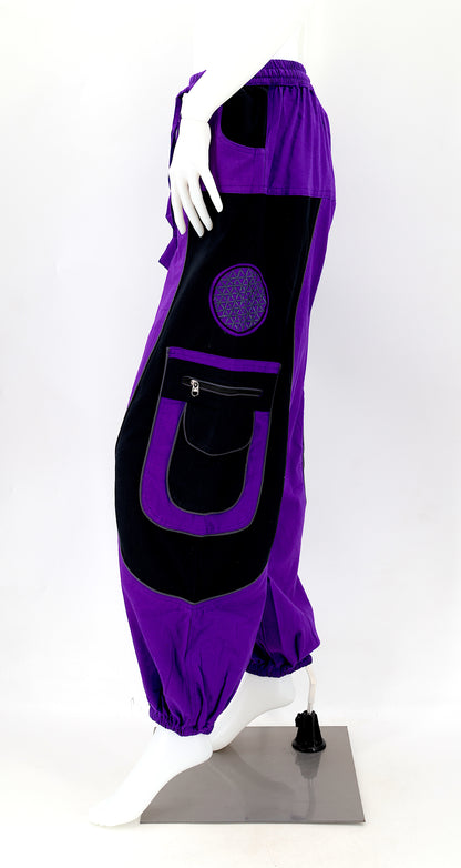 Side view showing relaxed fit and pocket detail of boho harem trousers