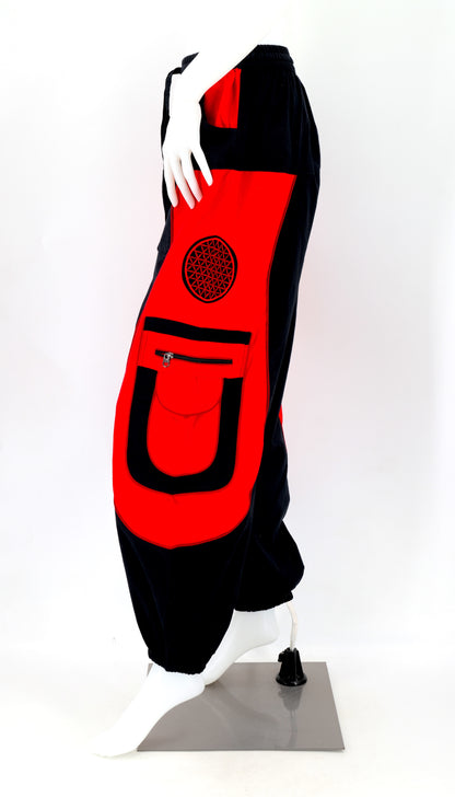 Side view showing relaxed fit and pocket detail of boho harem trousers