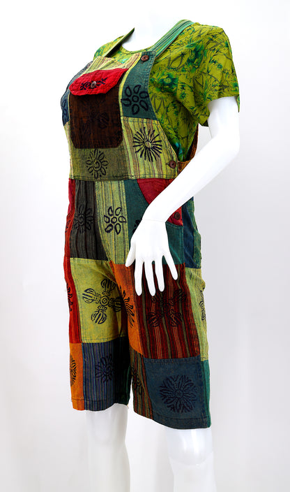 Patchwork Half Overalls | Short Length Cotton Jumpsuit