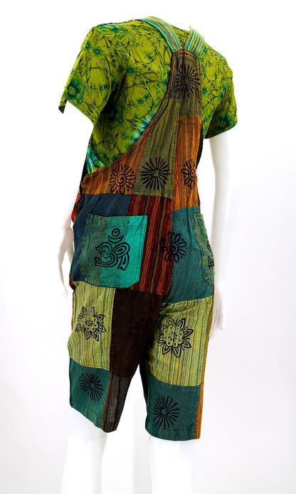 Patchwork Half Overalls | Short Length Cotton Jumpsuit