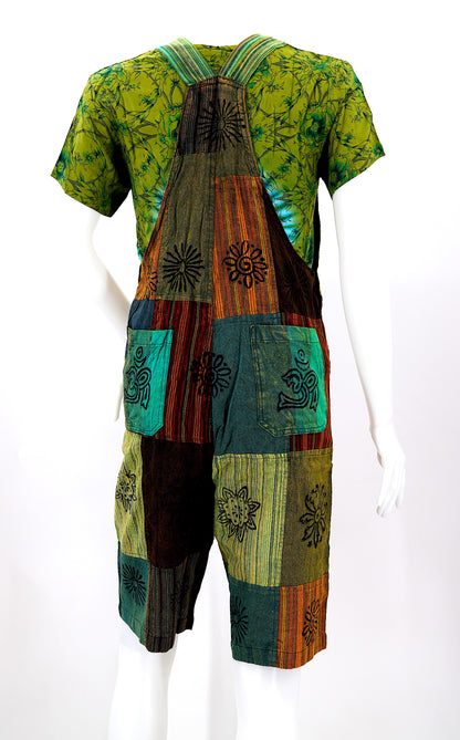 Patchwork Half Overalls | Short Length Cotton Jumpsuit