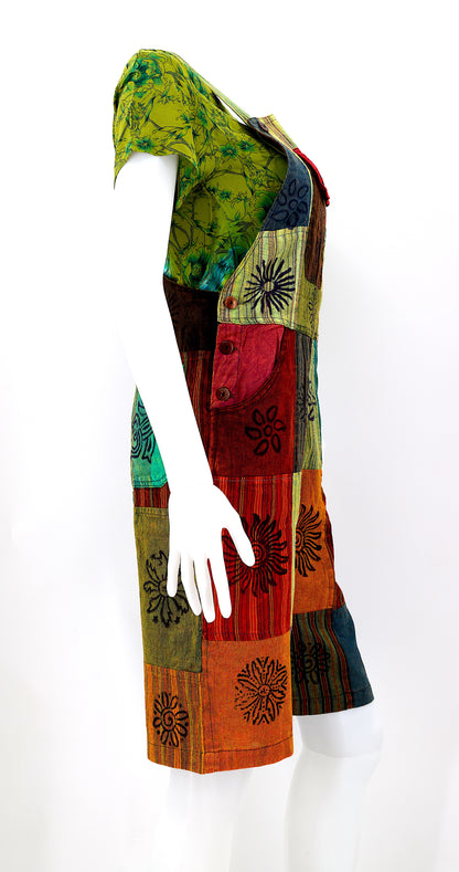 Patchwork Half Overalls | Short Length Cotton Jumpsuit