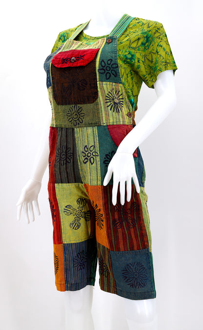Patchwork Half Overalls | Short Length Cotton Jumpsuit