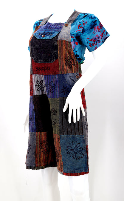 Patchwork Half Overalls | Short Length Cotton Jumpsuit