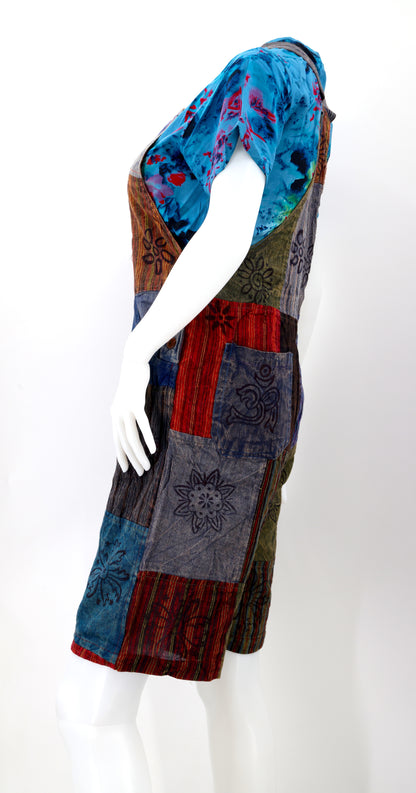 Patchwork Half Overalls | Short Length Cotton Jumpsuit