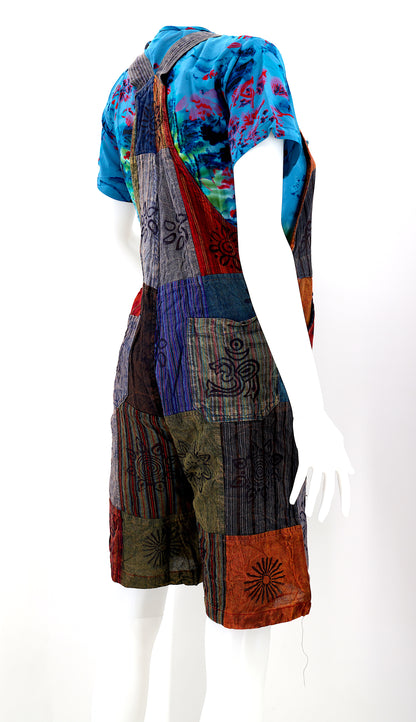 Patchwork Half Overalls | Short Length Cotton Jumpsuit
