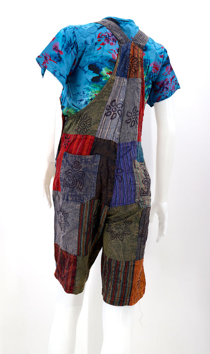 Patchwork Half Overalls | Short Length Cotton Jumpsuit