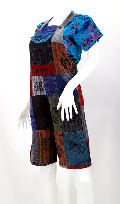 Patchwork Half Overalls | Short Length Cotton Jumpsuit