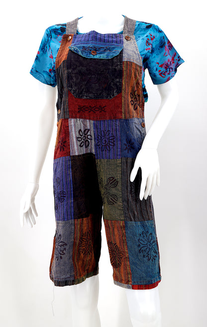 Patchwork Half Overalls | Short Length Cotton Jumpsuit