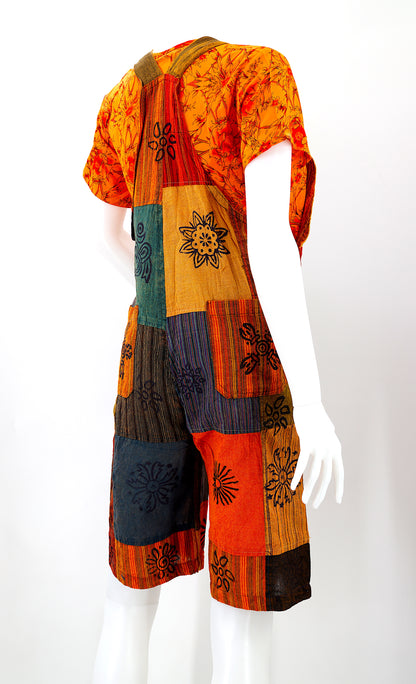 Patchwork Half Overalls | Short Length Cotton Jumpsuit