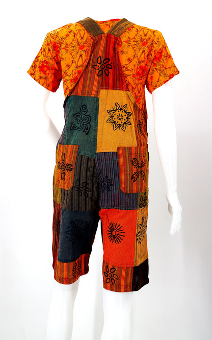 Patchwork Half Overalls | Short Length Cotton Jumpsuit