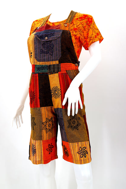 Patchwork Half Overalls | Short Length Cotton Jumpsuit